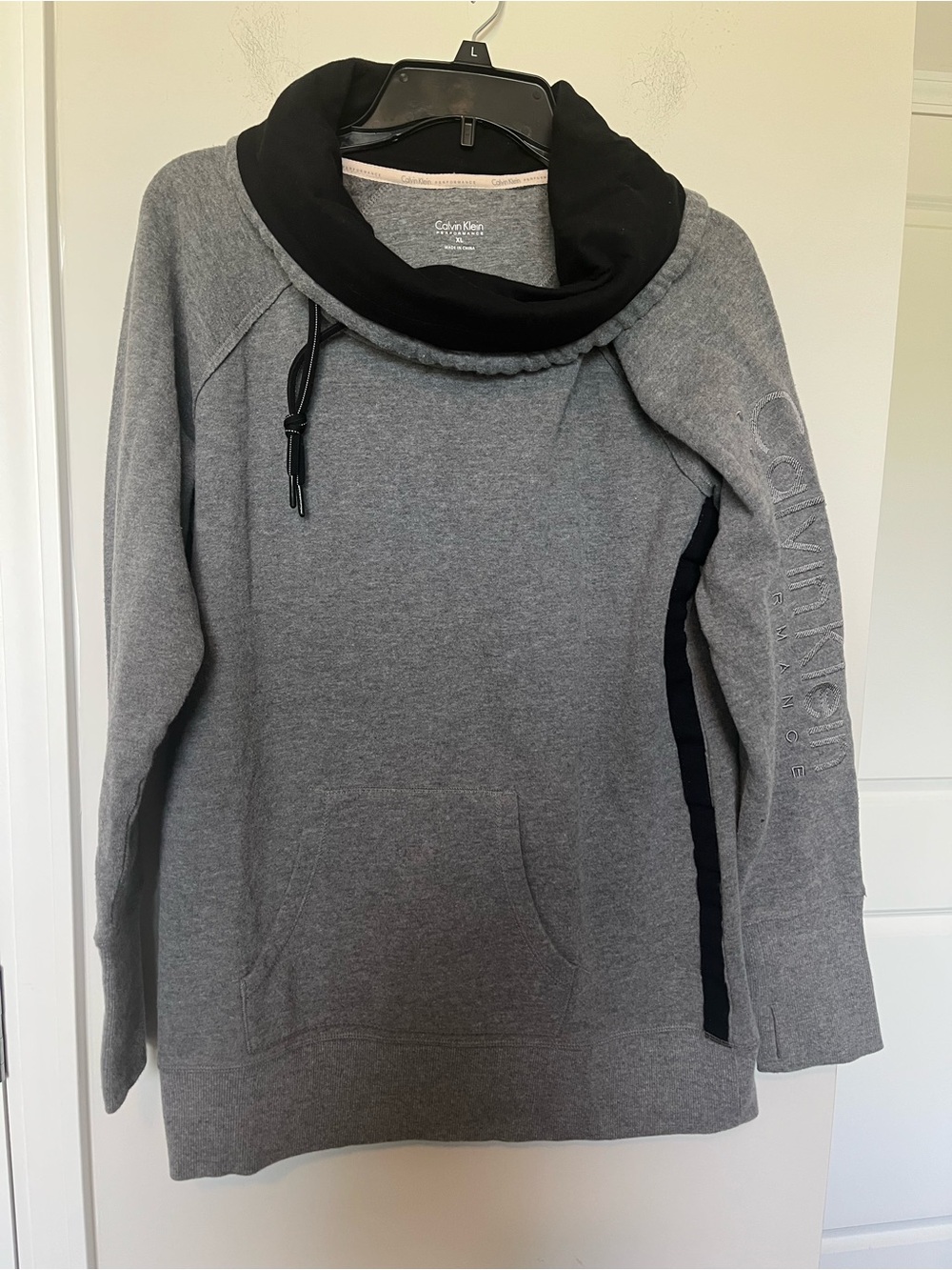 Calvin Klein Gray Sweatshirt with Black Funnel Collar